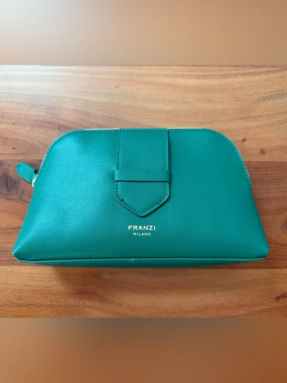 Bold Green Leather Clutch or Makeup Bag